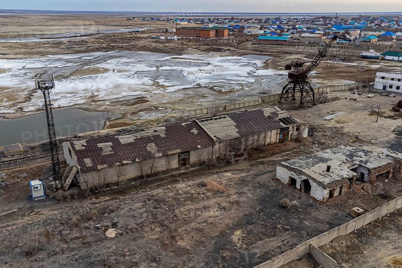 Aerial of the Aral lake and Aralsk