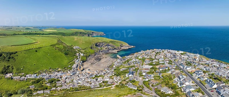 Aerial panorama of Port Isaac