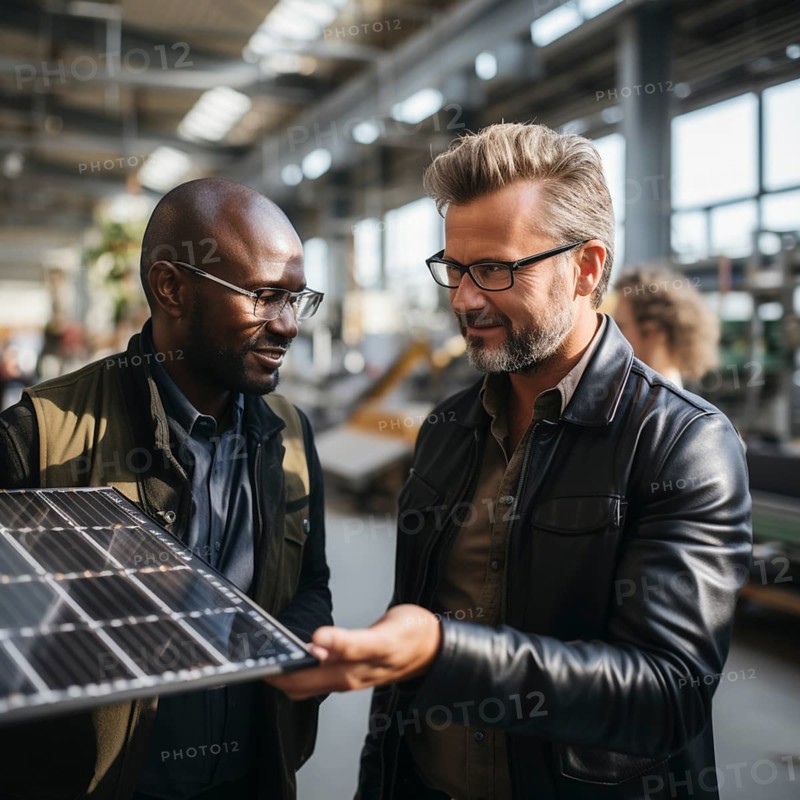 Engineer and businessman develop and discuss new solar panels