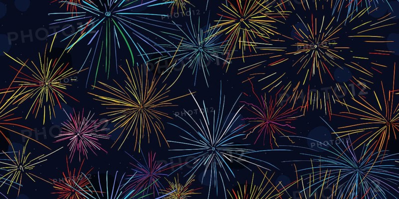 Decorative seamless pattern with colored fireworks