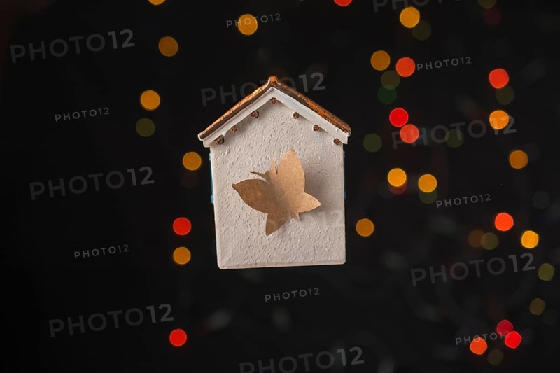 Paper butterfly on a Model house on a bokeh light