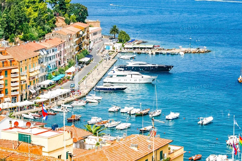 View from the Strada Panoramica down to the old town with harbour