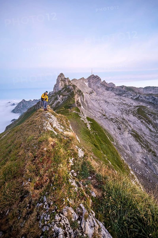 View of the summit of Saentis and Lisengrat at sunrise