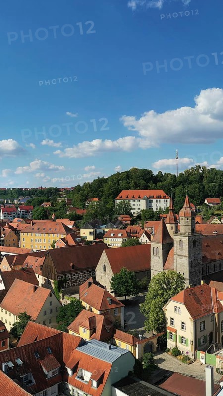 Aerial view of Feuchtwangen with a view of the historic centre of the old town. Feuchtwangen