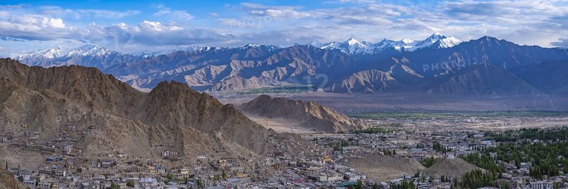 Panorama from Tsenmo Hill over Leh and the Indus Valley