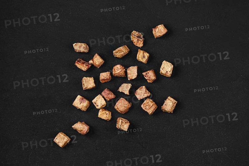 Top view of dried animal lungs reward and treats for dogs