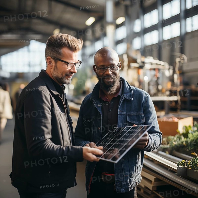 Engineer and businessman develop and discuss new solar panels