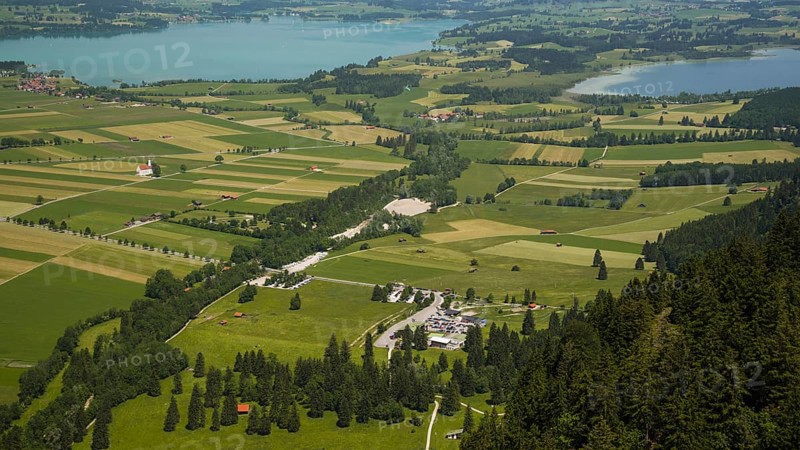 Panorama from the Tegelberg massif to the baroque church of St. Coloman