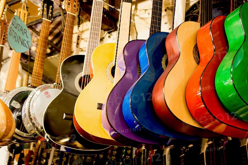 Set of Colorful classical guitar models in view