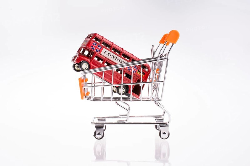Model London Bus in a Shopping Cart