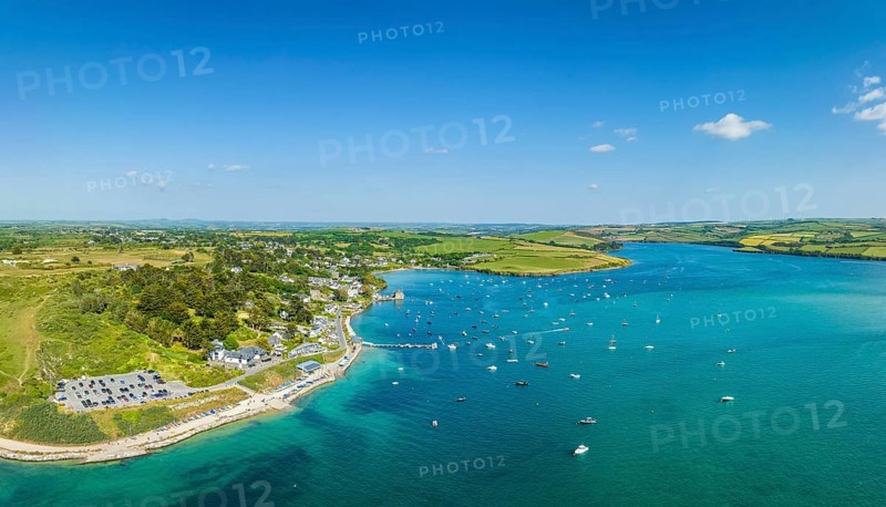 Aerial panorama of the harbour village of Rock on the River Camel