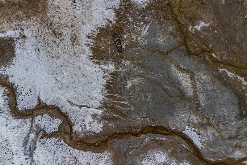 Aerial of the salty grounds of the Aral lake