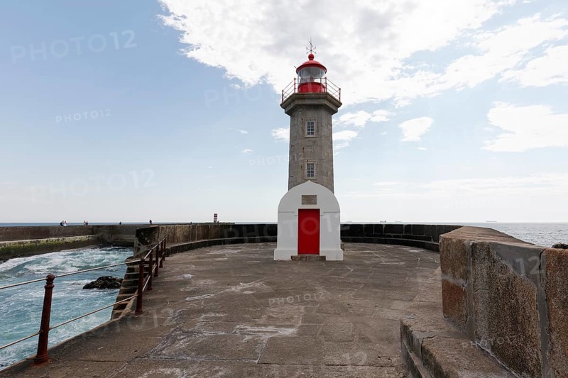 Farolim de Felgueiras lighthouse at the mouth of the Douro River into the Atlantic Ocean