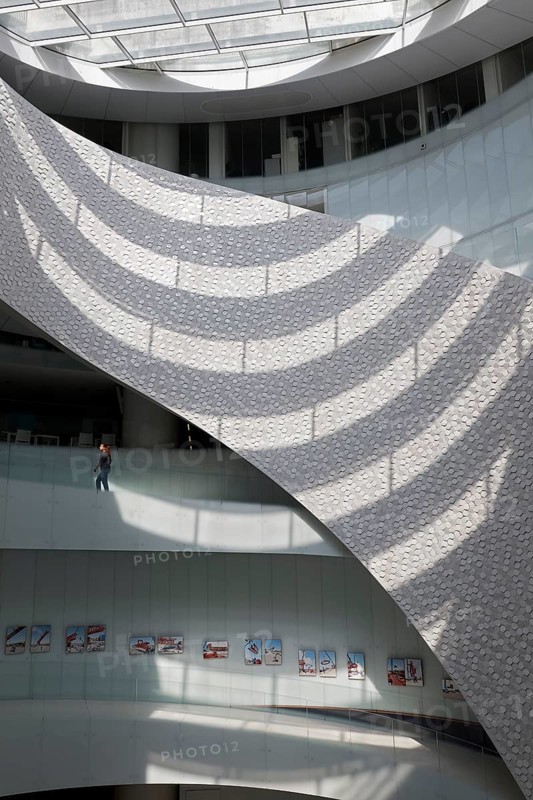 Futuristic atrium with light and shadow