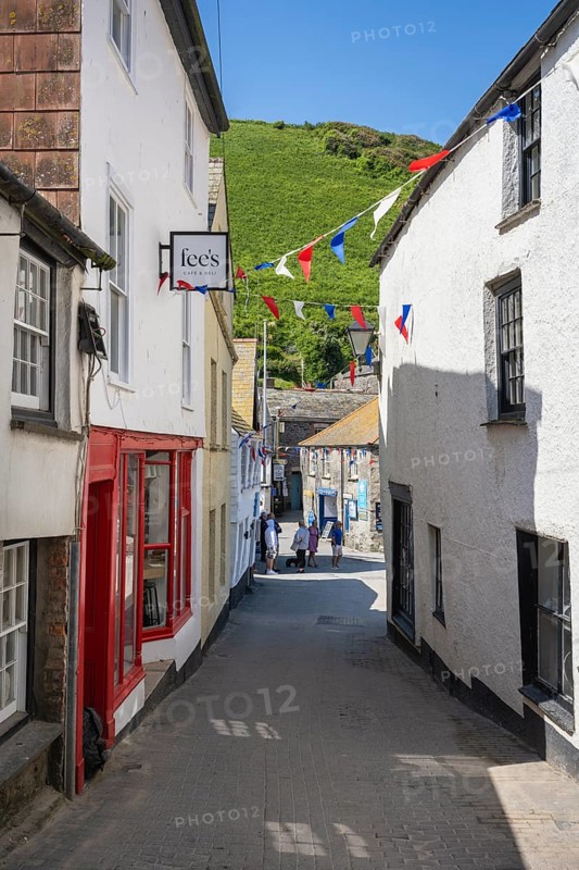 Narrow alley in the historic centre of the fishing village of Port Isaac