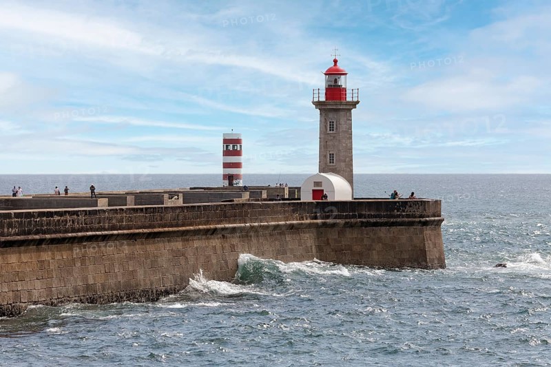 Farolim de Felgueiras lighthouse at the mouth of the Douro River into the Atlantic Ocean