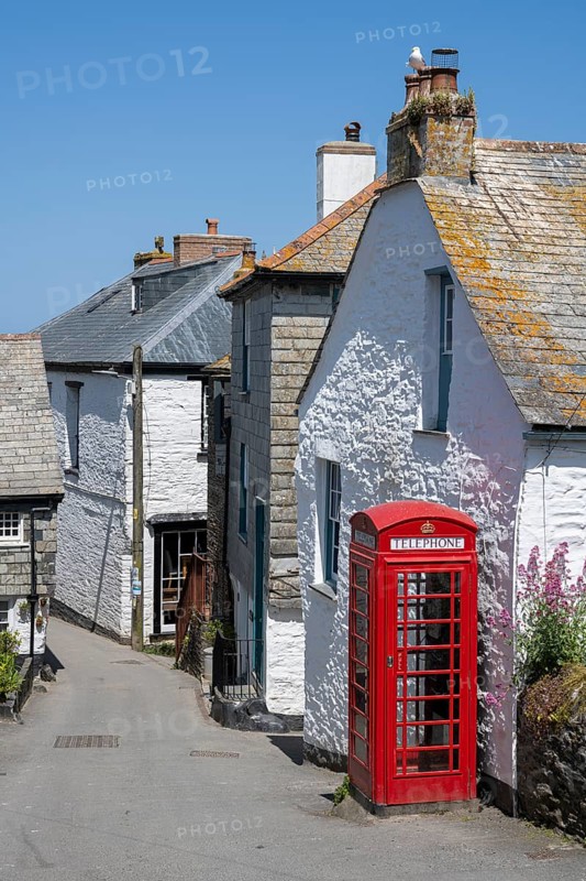 British telephone box in the historic centre of Port Isaac