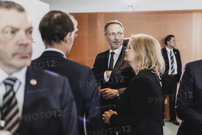 (R-L) Nancy Faeser (SPD), Federal Minister of the Interior and Home Affairs, Christian Lindner (FDP), Federal Minister of Finance, and Karl Lauterbach (SPD), Federal Minister of Health, photographed during the weekly meeting of the Cabinet at the Federal Chancellery in Berlin, 05.07.2023. The Cabinet intends to adopt the draft for the 2024 federal budget at this meeting, Berlin, Germany, Europe