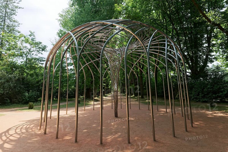 Stainless steel sculpture The curious vortex by artist Olafur Eliasson in Serralves Park