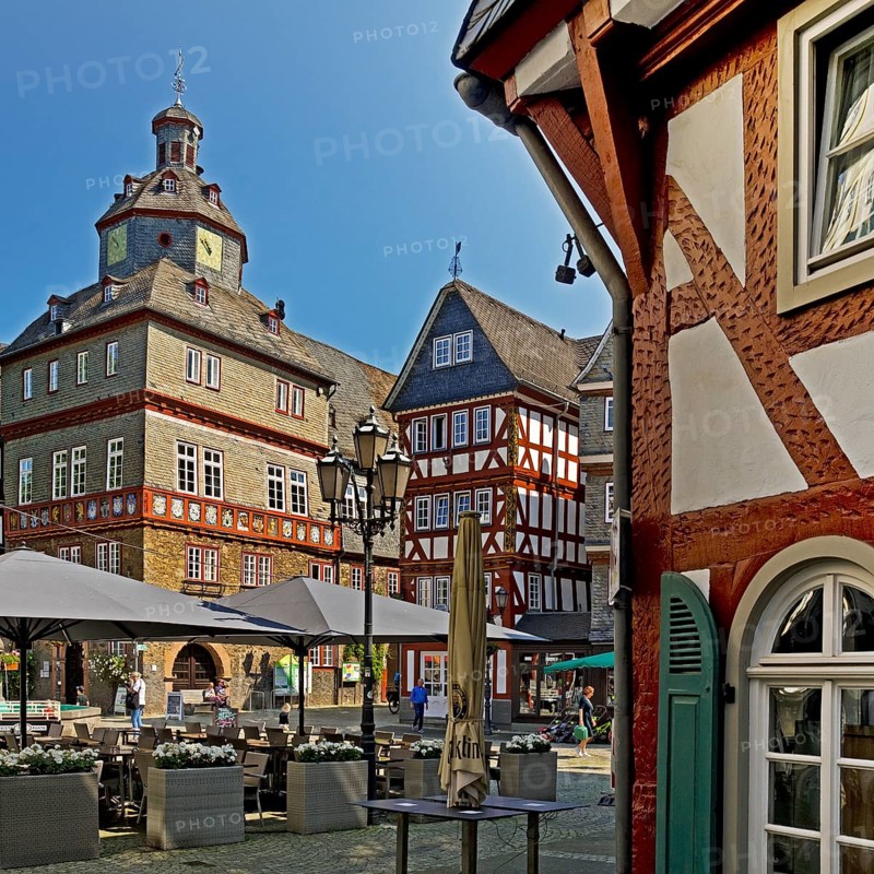 Town hall with half-timbered houses at Buttermarkt