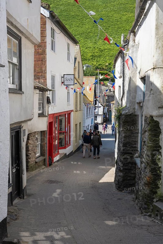 Narrow alley in the historic centre of the fishing village of Port Isaac