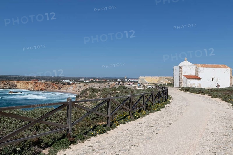 Way to the parish church of Igreja de Nossa Senhora da Graca on the site of the Fortaleza de Sagres fortress