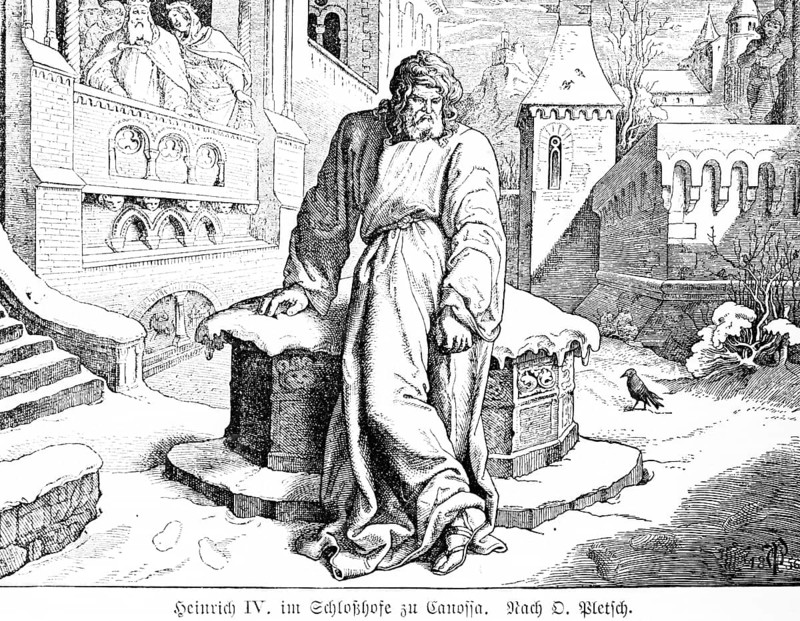 Henry IV in the castle courtyard at Canossa in 1077
