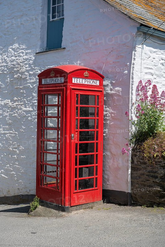 British telephone box in the historic centre of Port Isaac