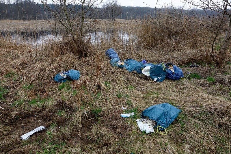 Illegally dumped rubbish in plastic bags