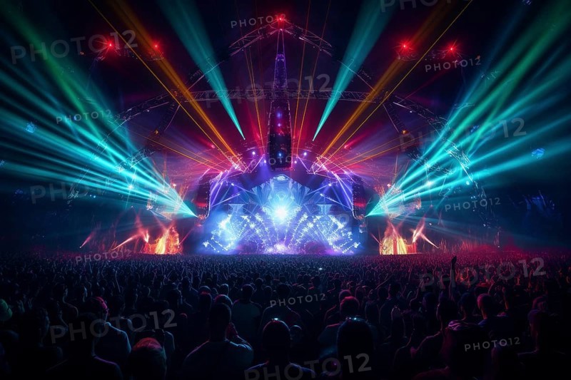 Stage with laser show at a mega concert