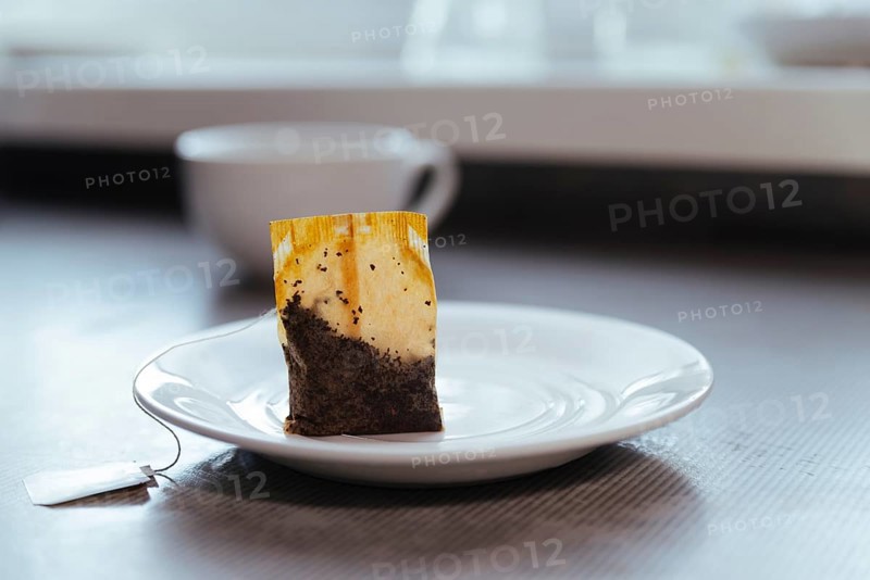 Front view tea bag with blurred background