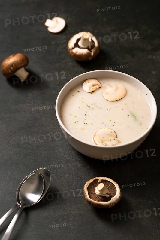 High angle mushrooms cream soup