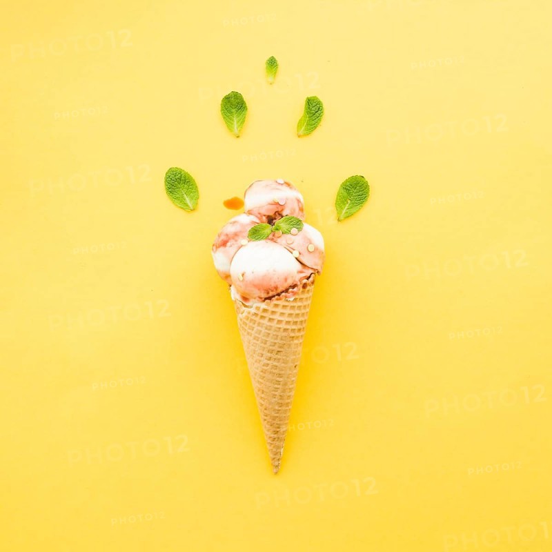 Ice cream waffle cone with syrup mint
