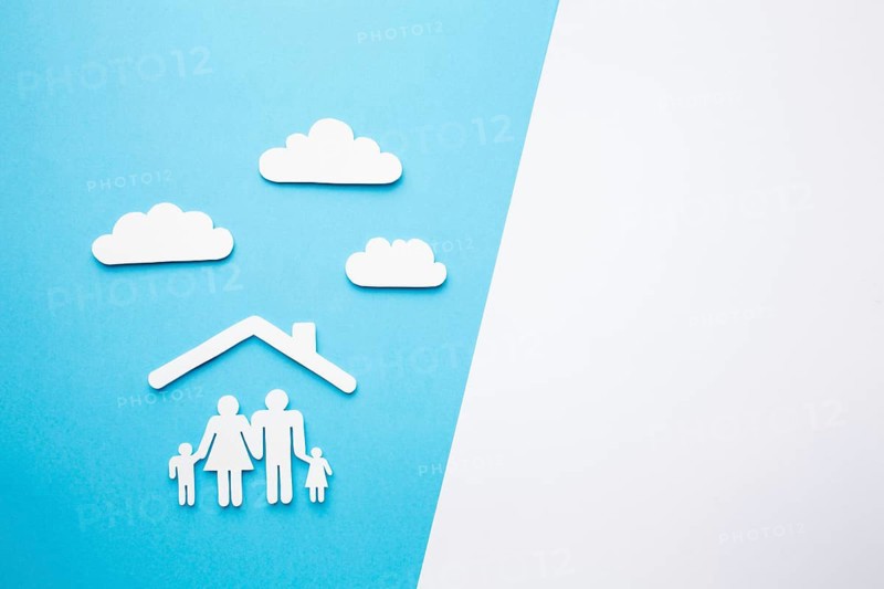 Top view paper family with copy space