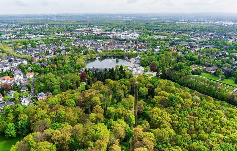 Aerial view of Benrath Palace Park and Palace