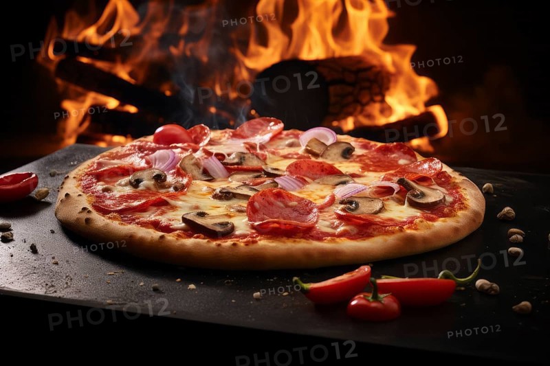 Crispy salami pizza from the fire-oven