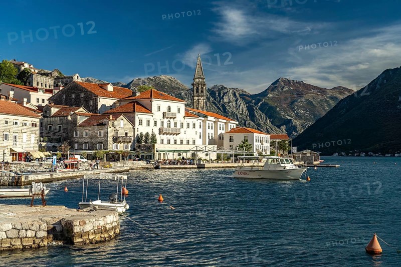 Perast with the Sveti Nikola Church on the Bay of Kotor