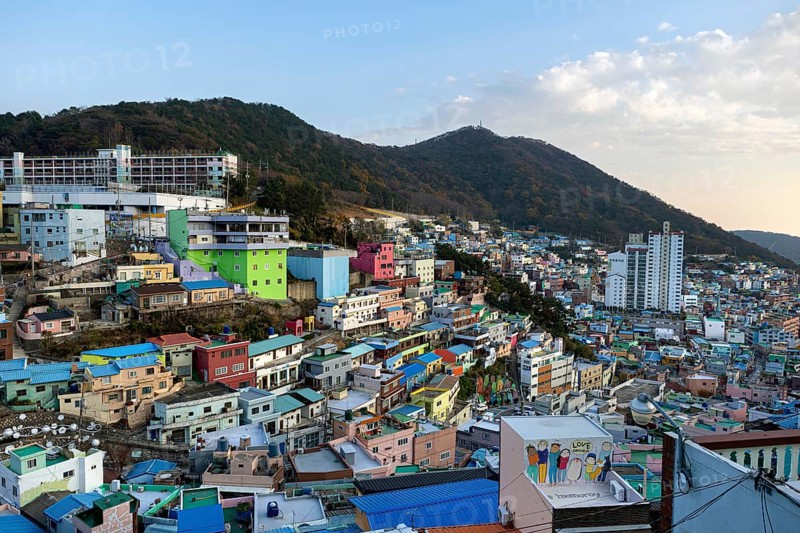 Colourful houses and mountains
