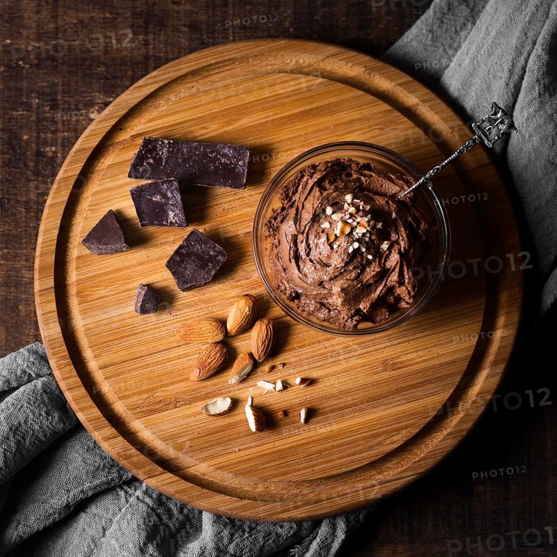 Top view delicious chocolate mousse ready be served