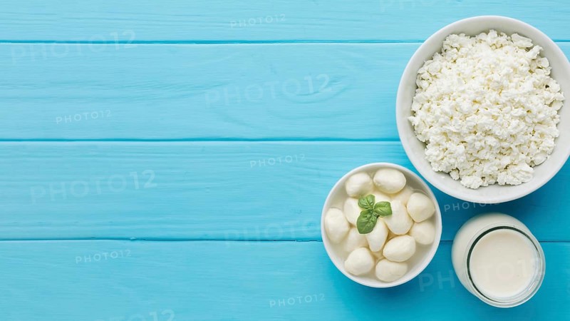 Top view cottage cheese milk