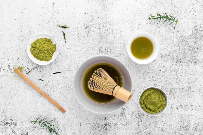 Top view matcha tea bamboo whisk