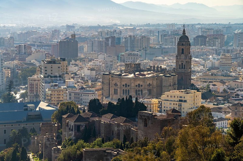 Malaga and the cathedral in the haze