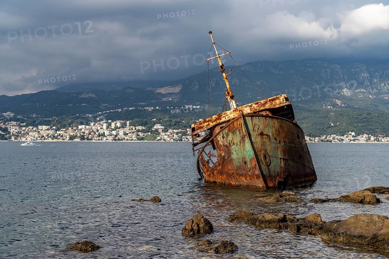Shipwreck on the coast near the fishing village of Rose
