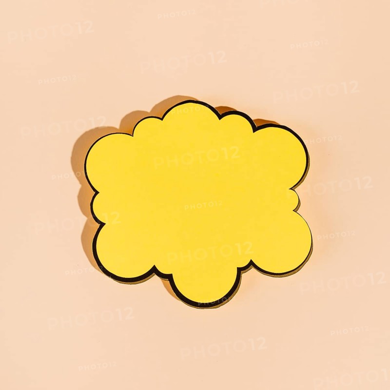 Empty yellow speech bubble beige background