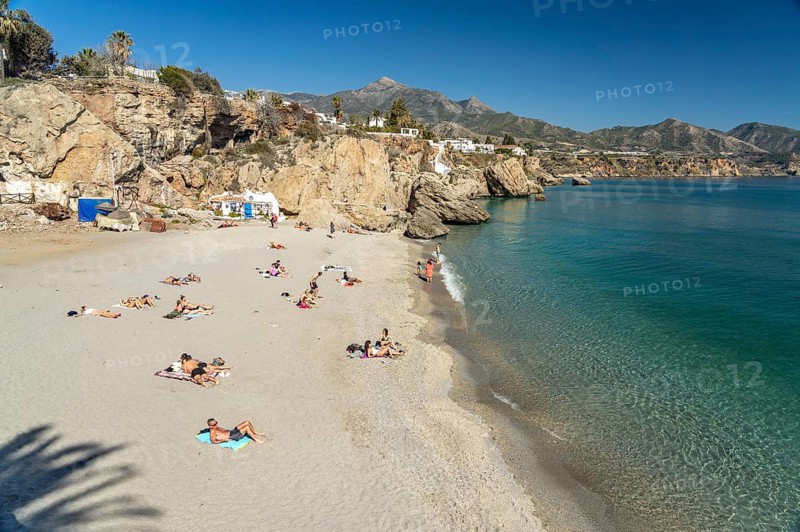 View from the Balcon de Europa to the beach Playa de la Calahonda in Nerja