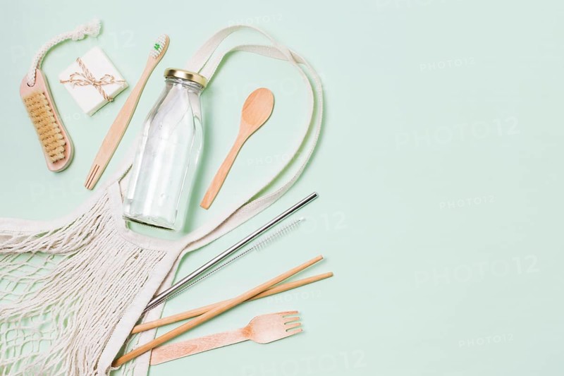 Composition zero waste products green background