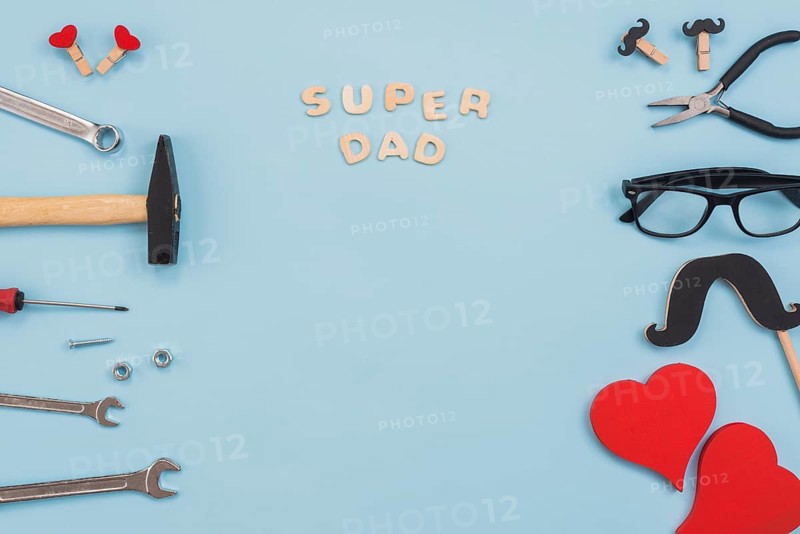 Super dad inscription with tools glasses