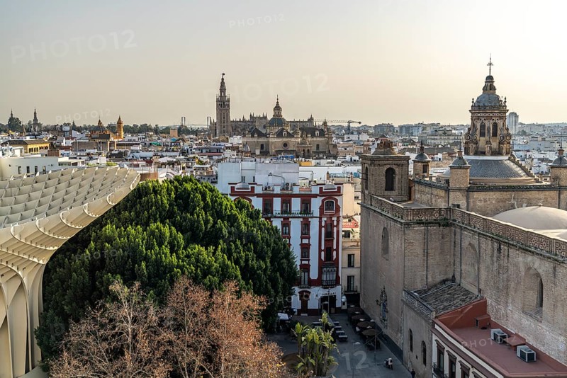 View of the cathedral and the church Iglesia de la Anunciacion from the Metropol Parasol