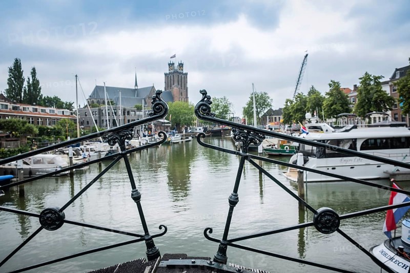 Long iron bridge in the inland port of Dordrecht