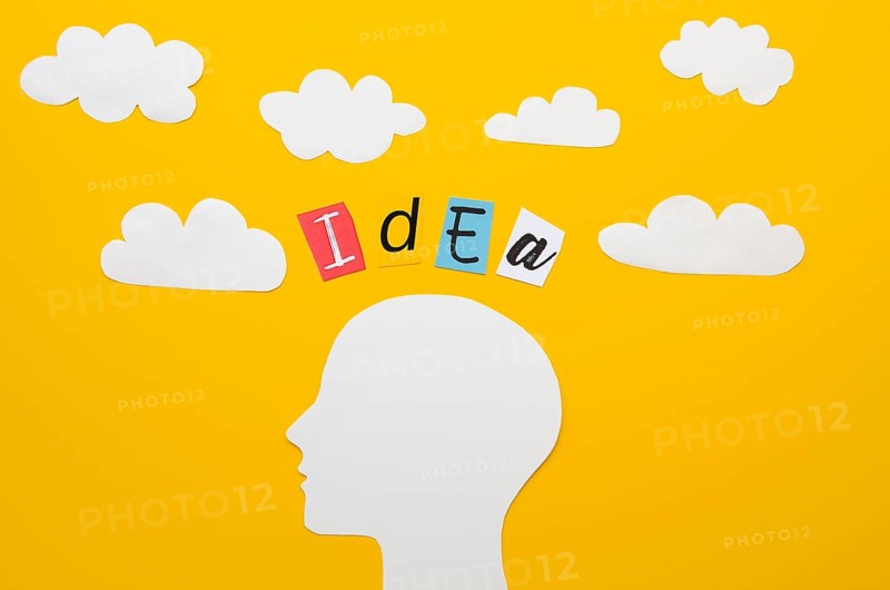 Idea word with head clouds